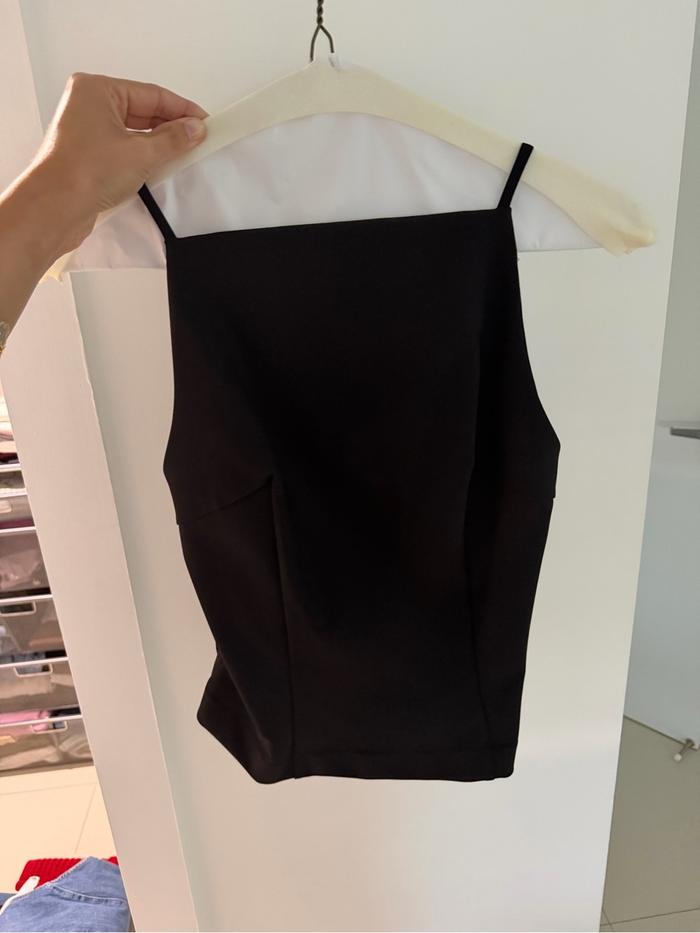 L'Academie Black Square-Neck Spaghetti Strap Camisole